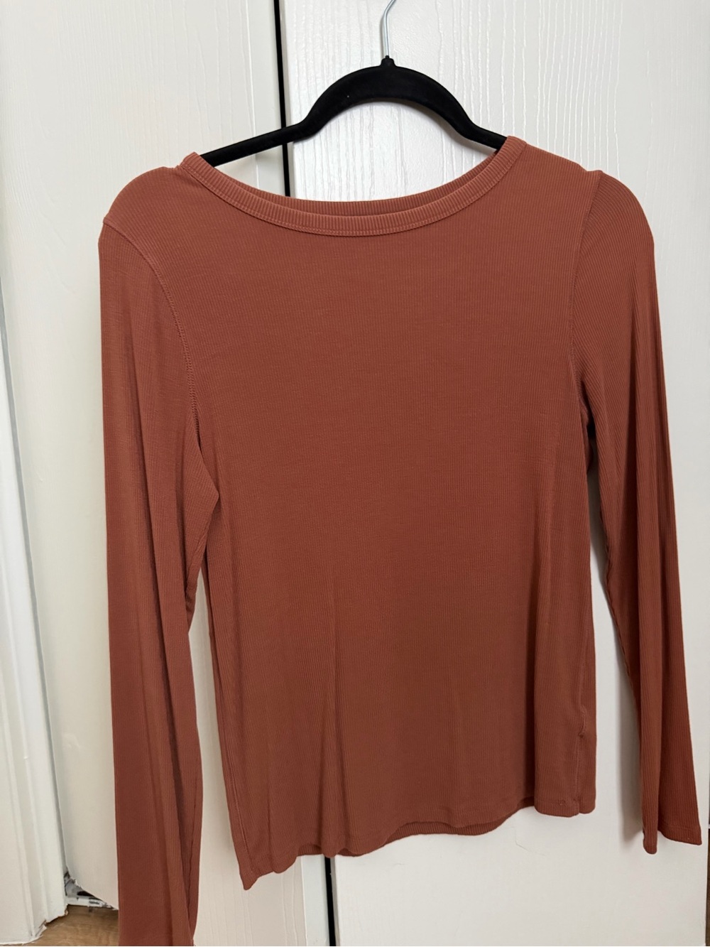 a new day Long Sleeve Ribbed Top in Rusty Brown